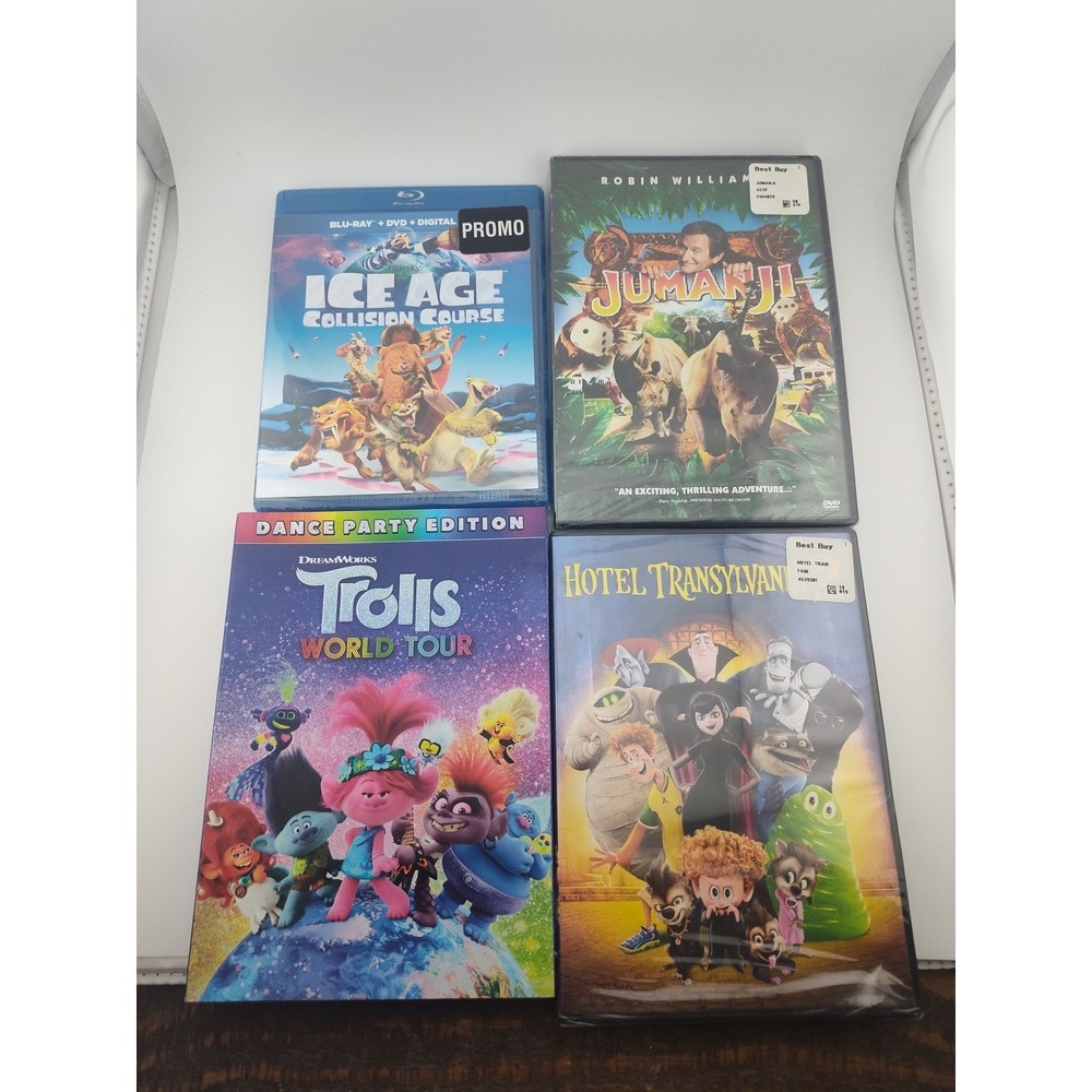 Children's DVD movies Trolls Ice Age Hotel Transylvania Jumanji family night